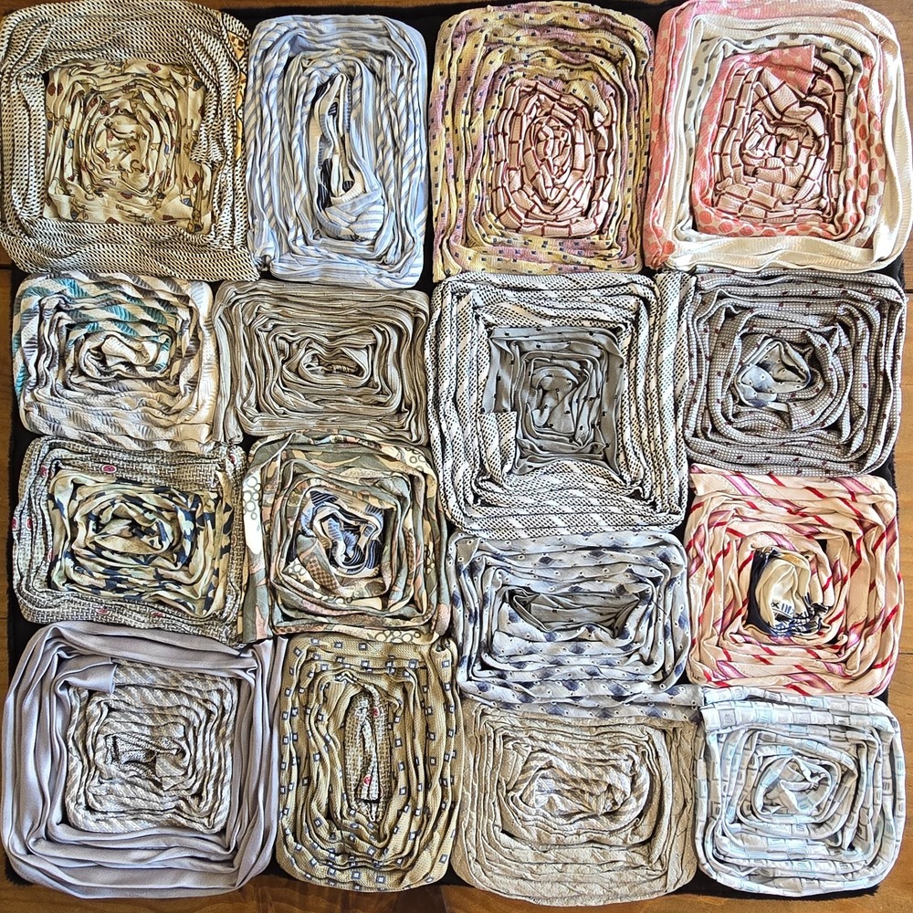 Vintage Dreamweavers Handmade Silk Tie Pillow Cover with Hand-Rolled Roses